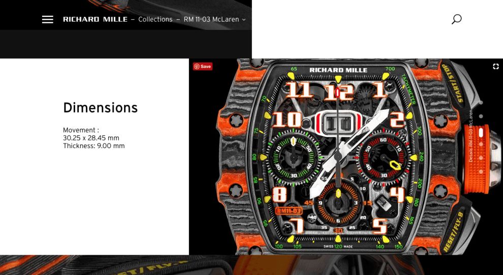 Richard Mille Website Product Specs