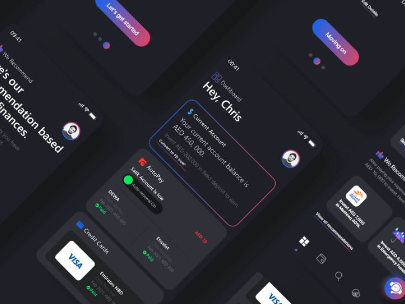 FinDXB App Design Dark Theme