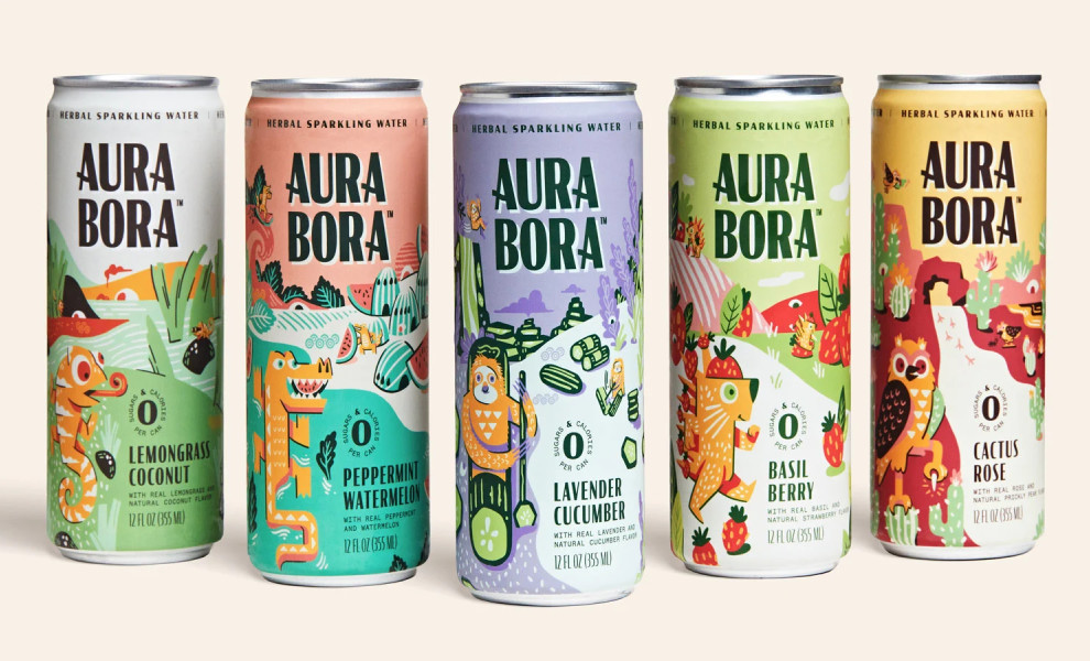 Aura Bora Herbal Sparkling Water Packaging Design