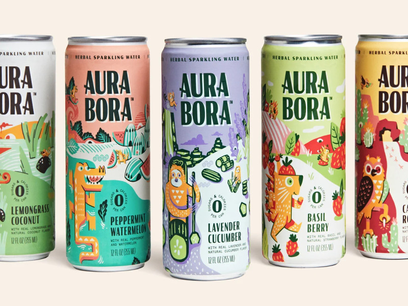 Aura Bora Herbal Sparkling Water Packaging Design