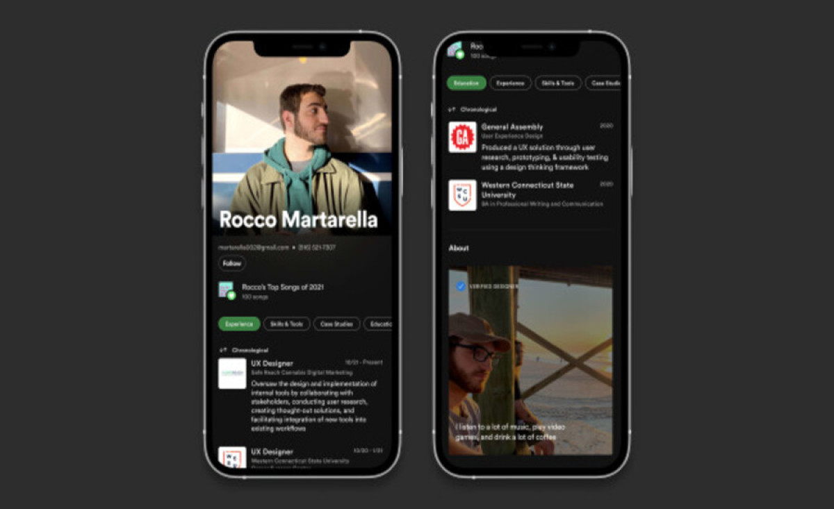 Spotify UI Interactive Resume App Design