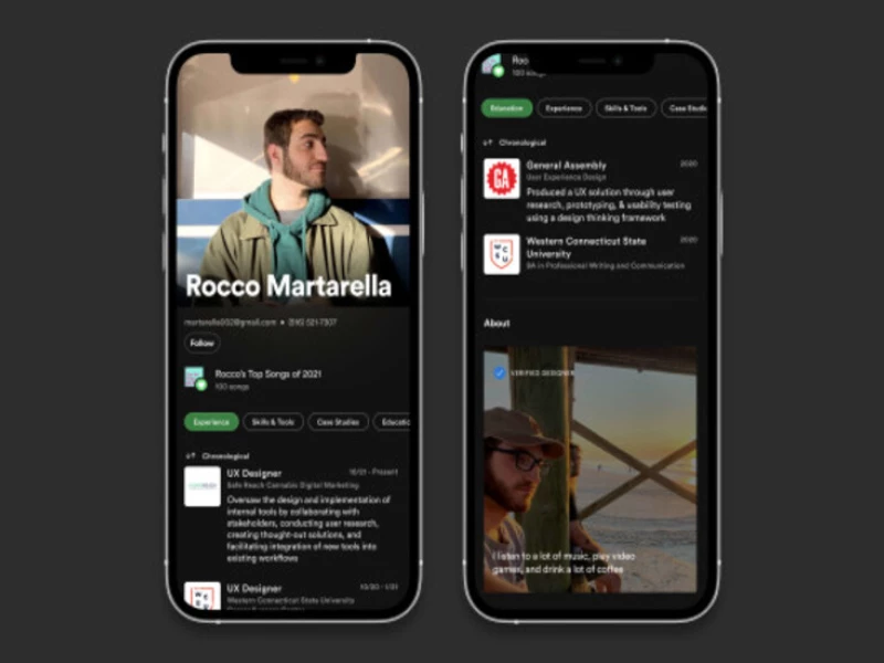 Spotify UI Interactive Resume App Design