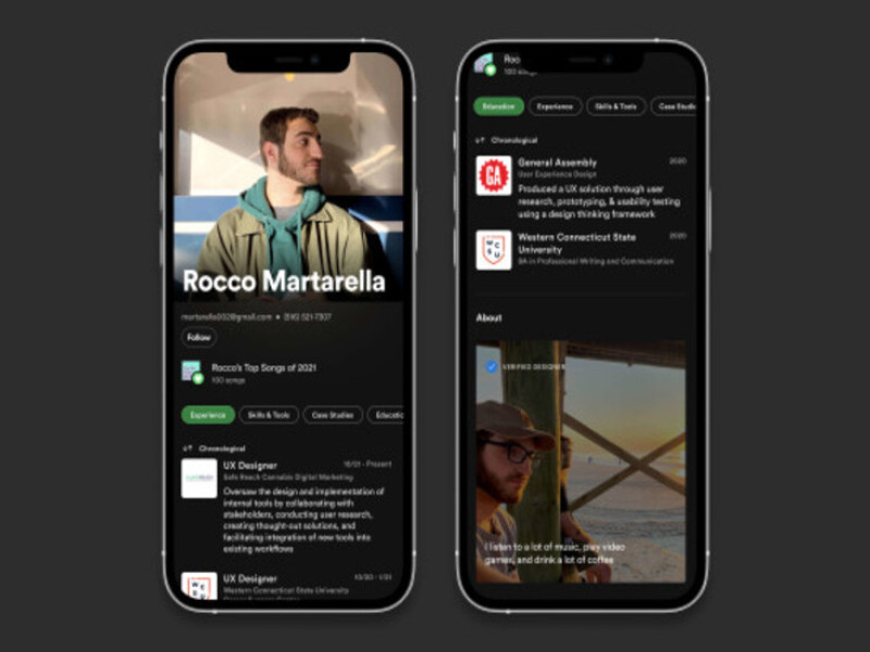 Spotify UI Interactive Resume App Design