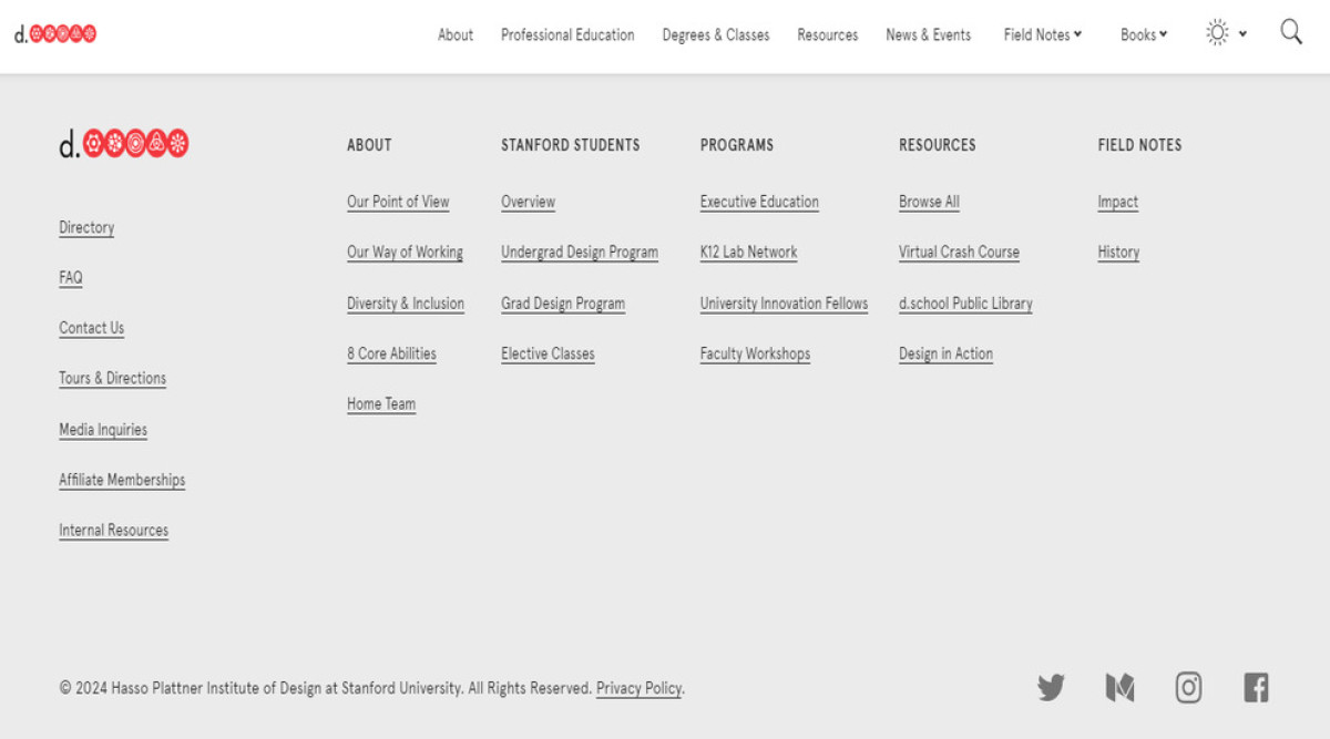 Stanford D School Header and Footer Design