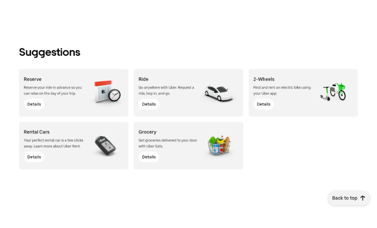 Uber Website Design Suggestions Section