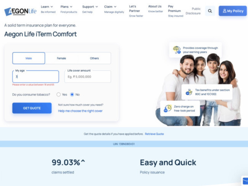 Aegon Life Website Design