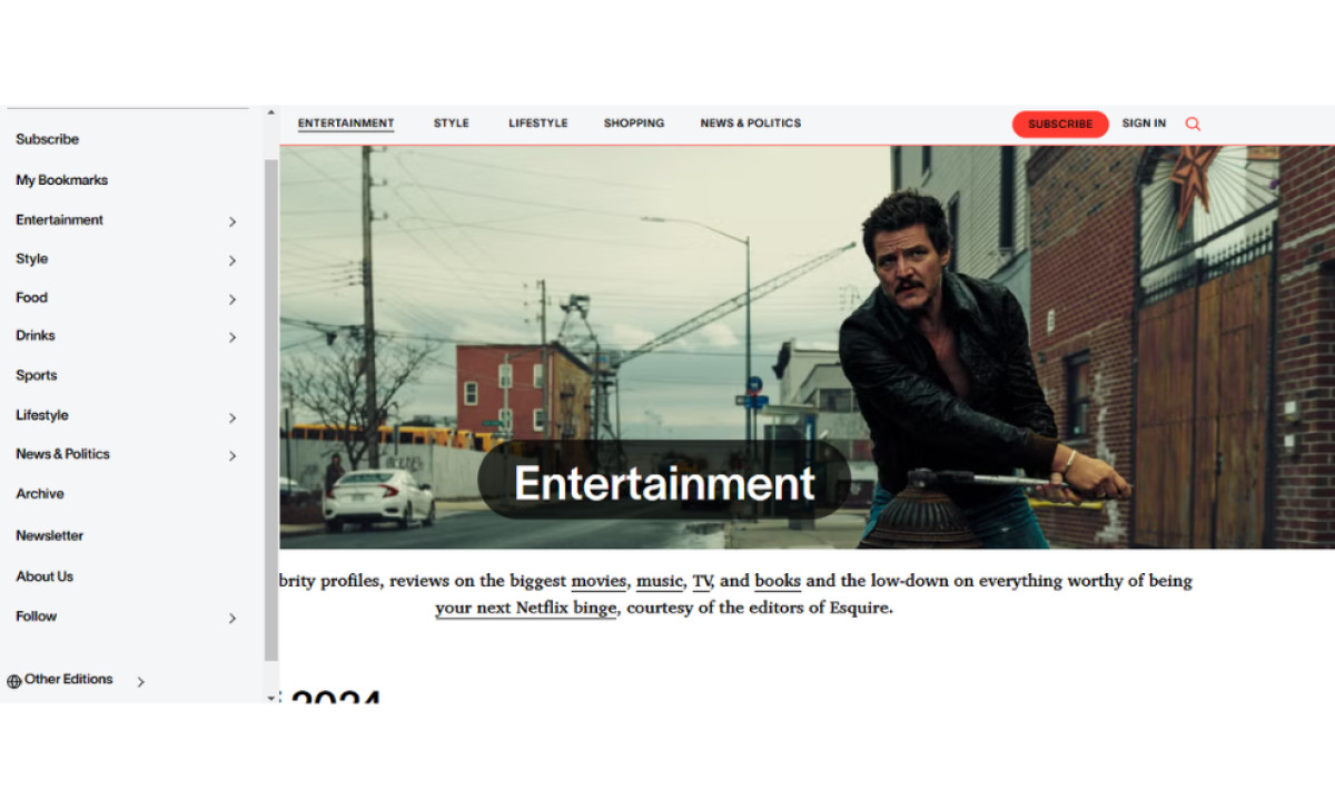 Esquire Website Design Navigation