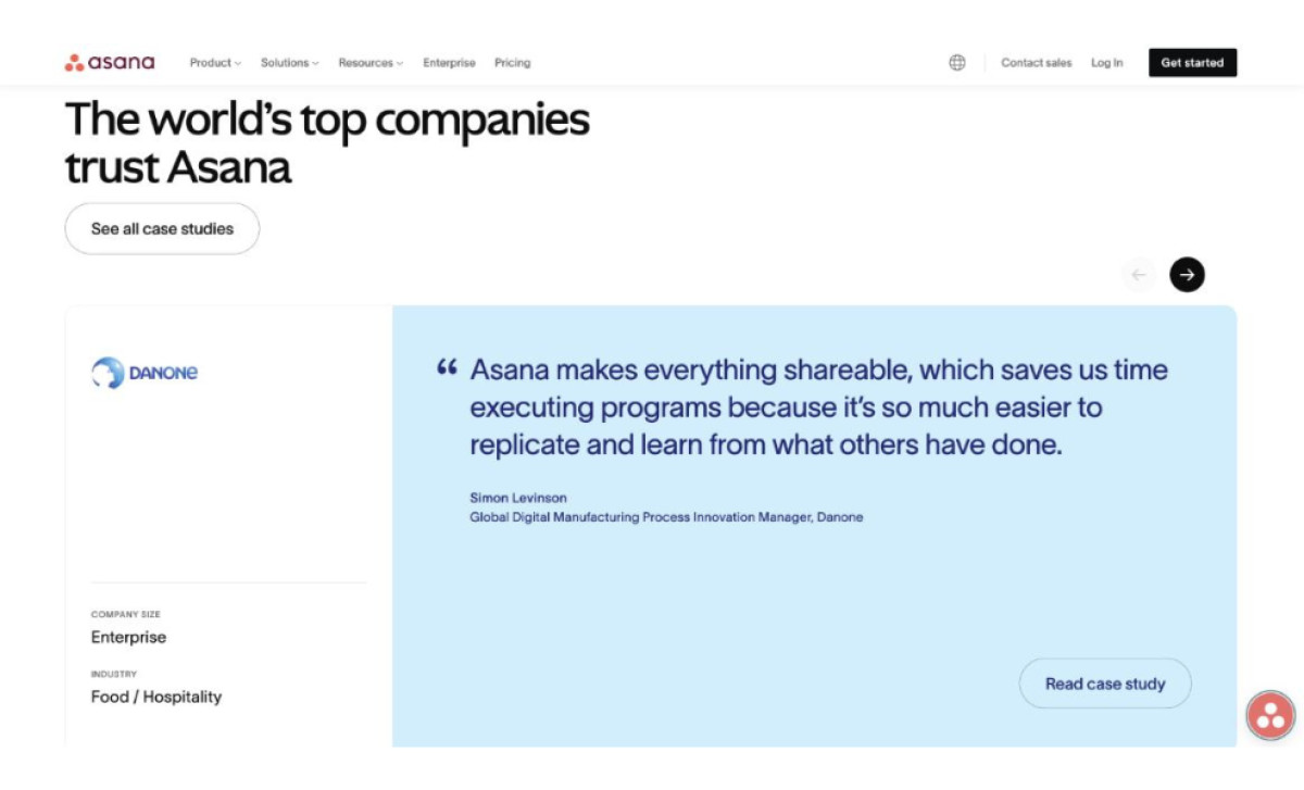 Asana Website's White Space and Typography Example
