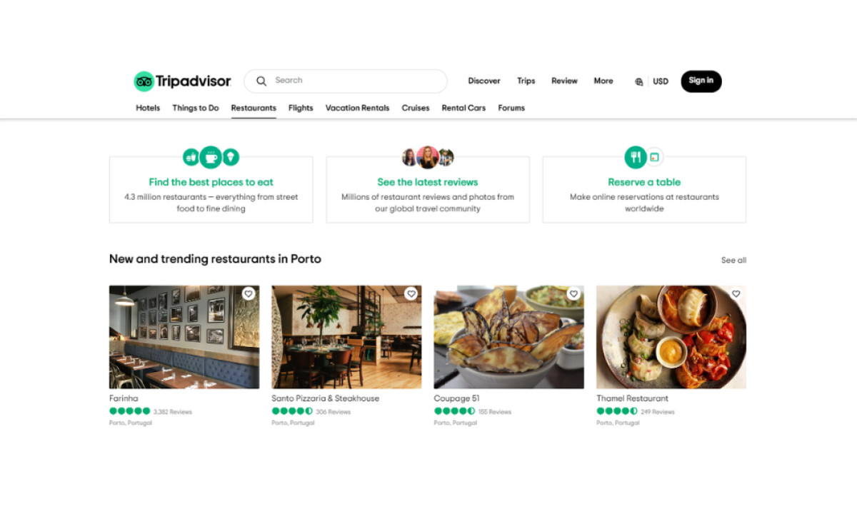 TripAdvisor Website Design Clean UI