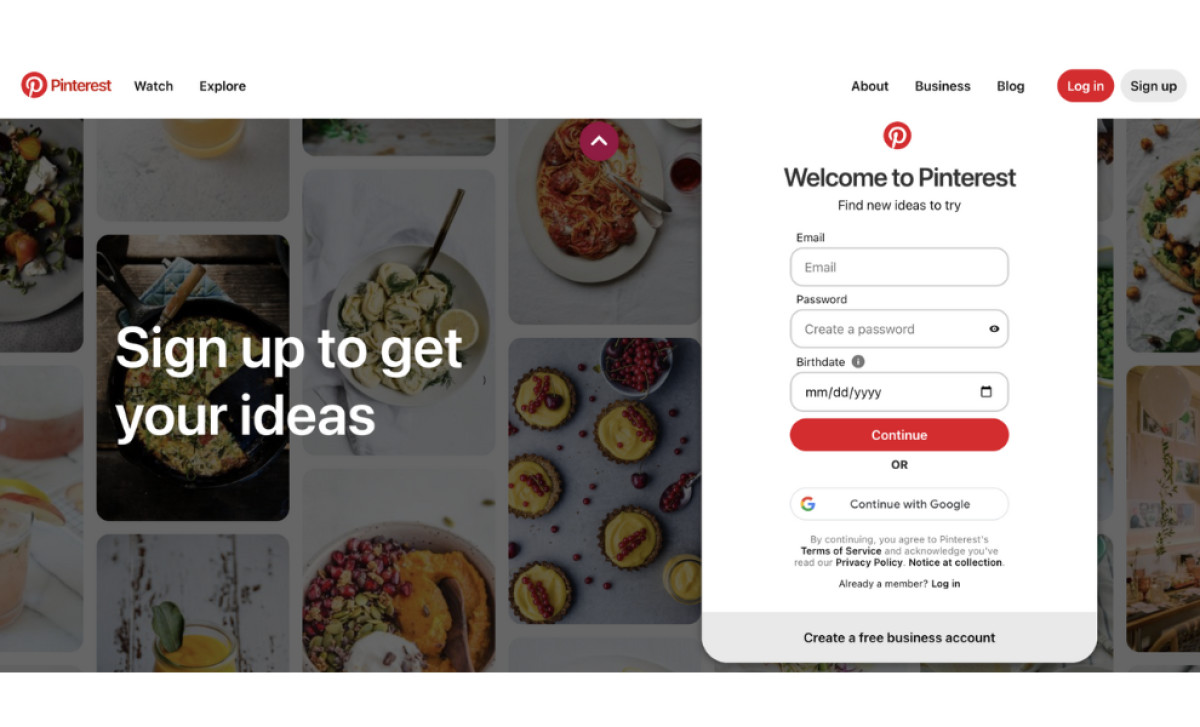 Pinterest Website Bottom Page Sign Up Form