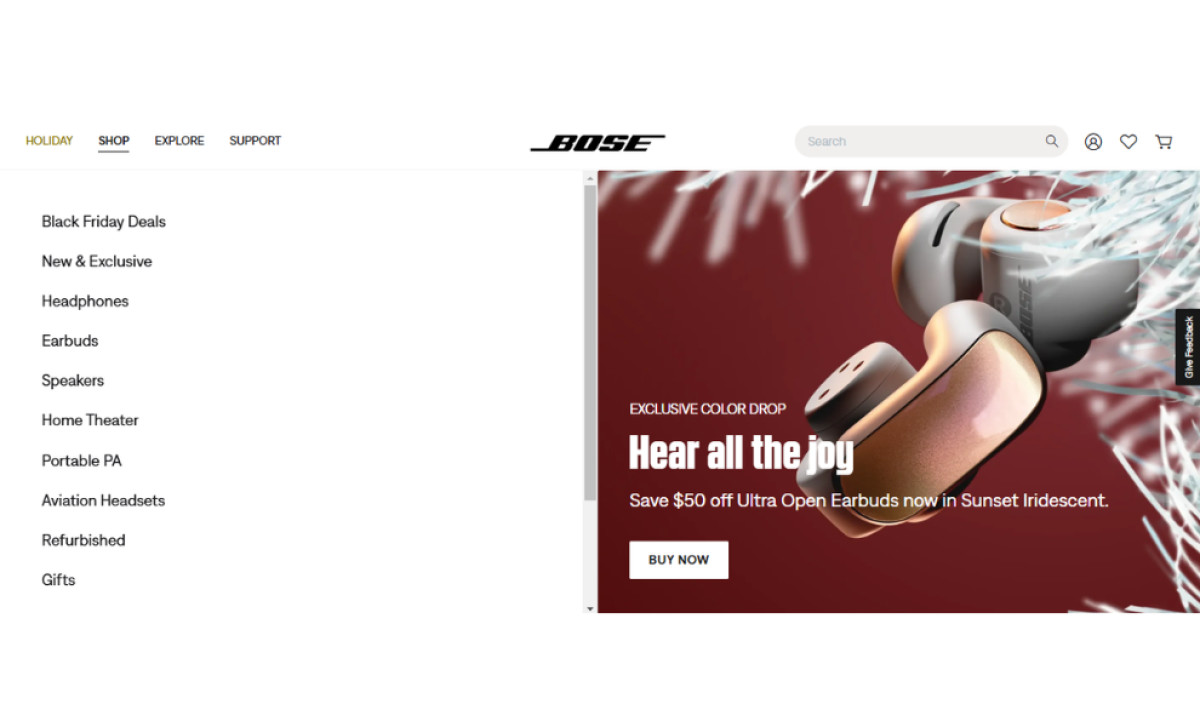 Bose Website Design Main Navigation
