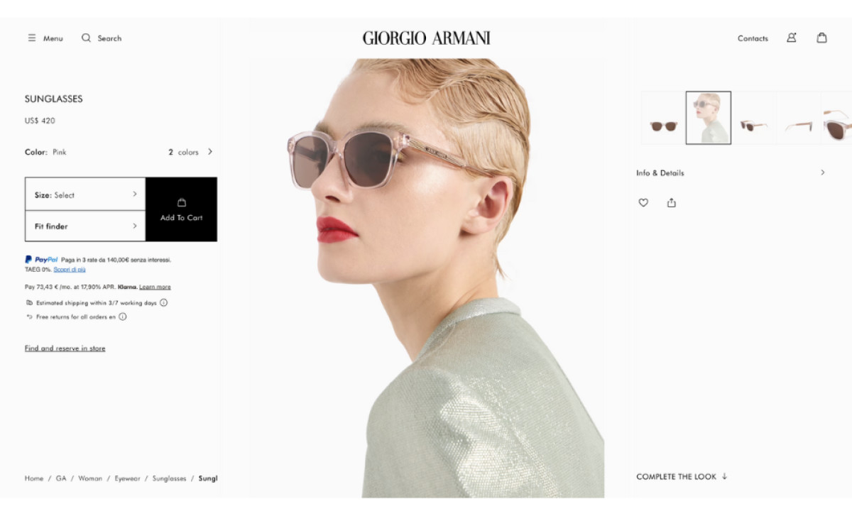 Giorgio Armani Website Eyewear Collection