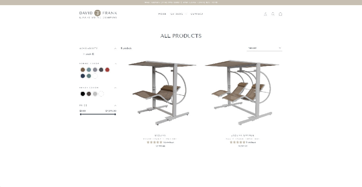 David Frank Furniture website Catalog page