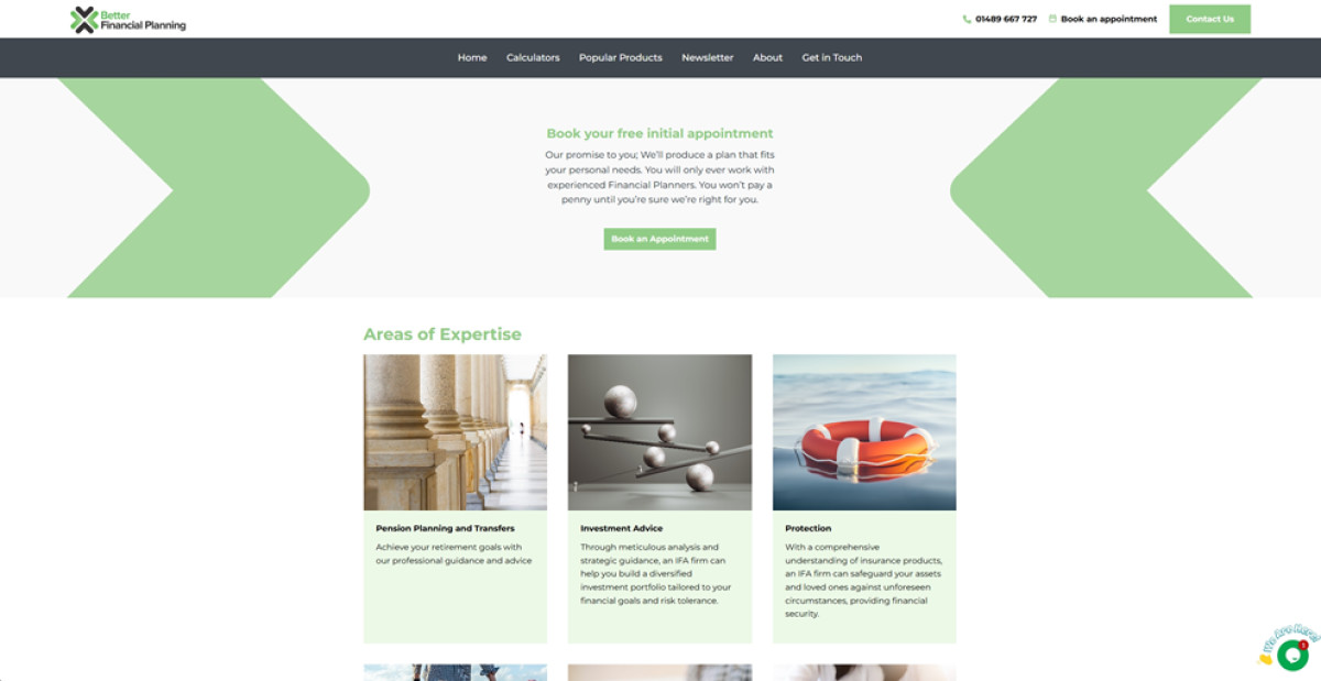 Better Financial Planning Website areas of expertise section