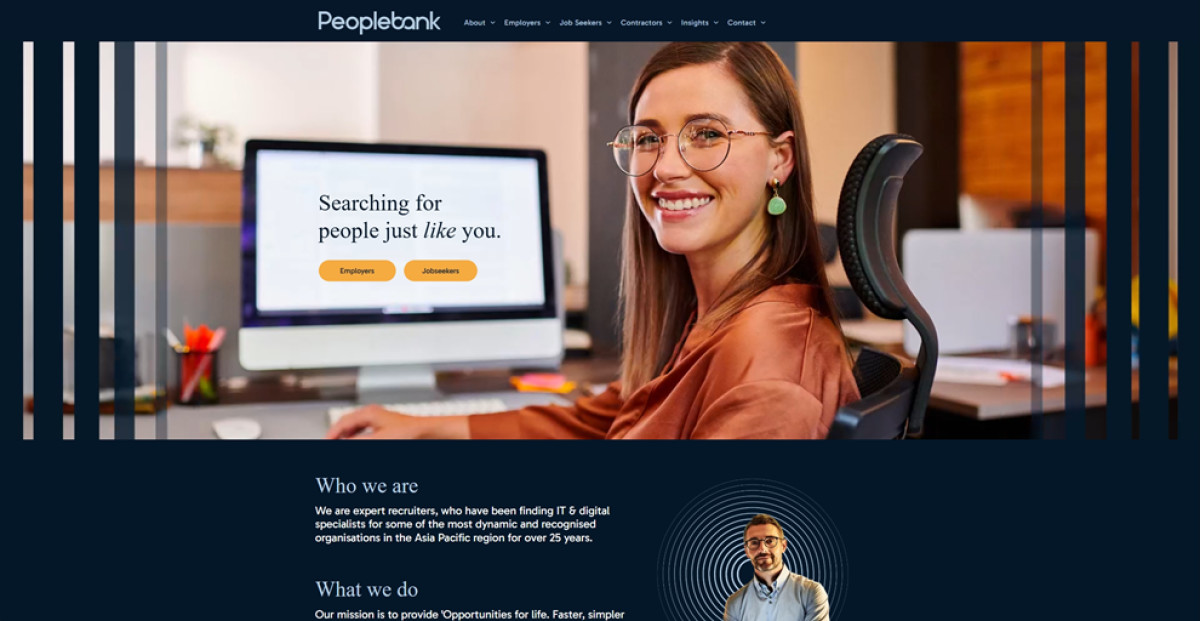 RGF Staffing Peoplebank hero section with imagery of individuals