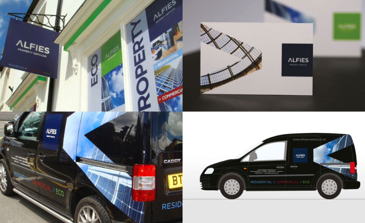Alfies Property print design in different applications