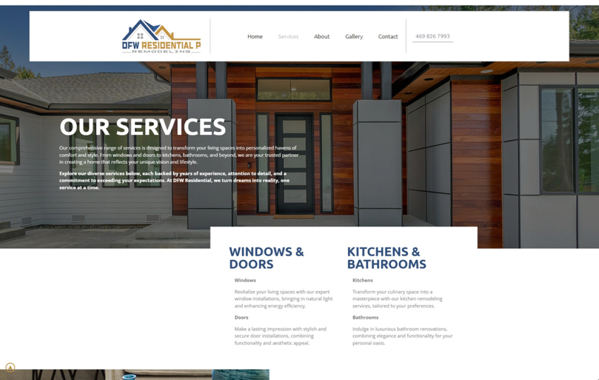 DFW Residential Remodeling website design services page