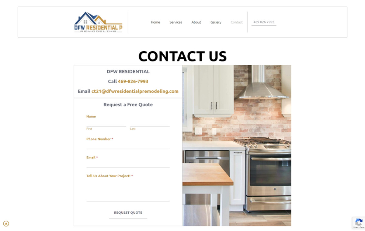 DFW Residential Remodeling website design contact page
