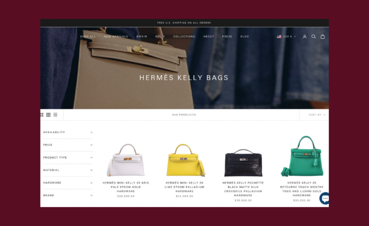 JaneFinds website eCommerce page