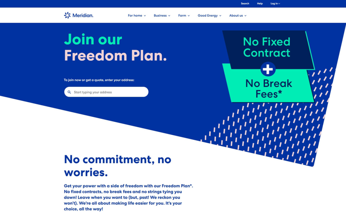Meridian Energy website design contact page.
