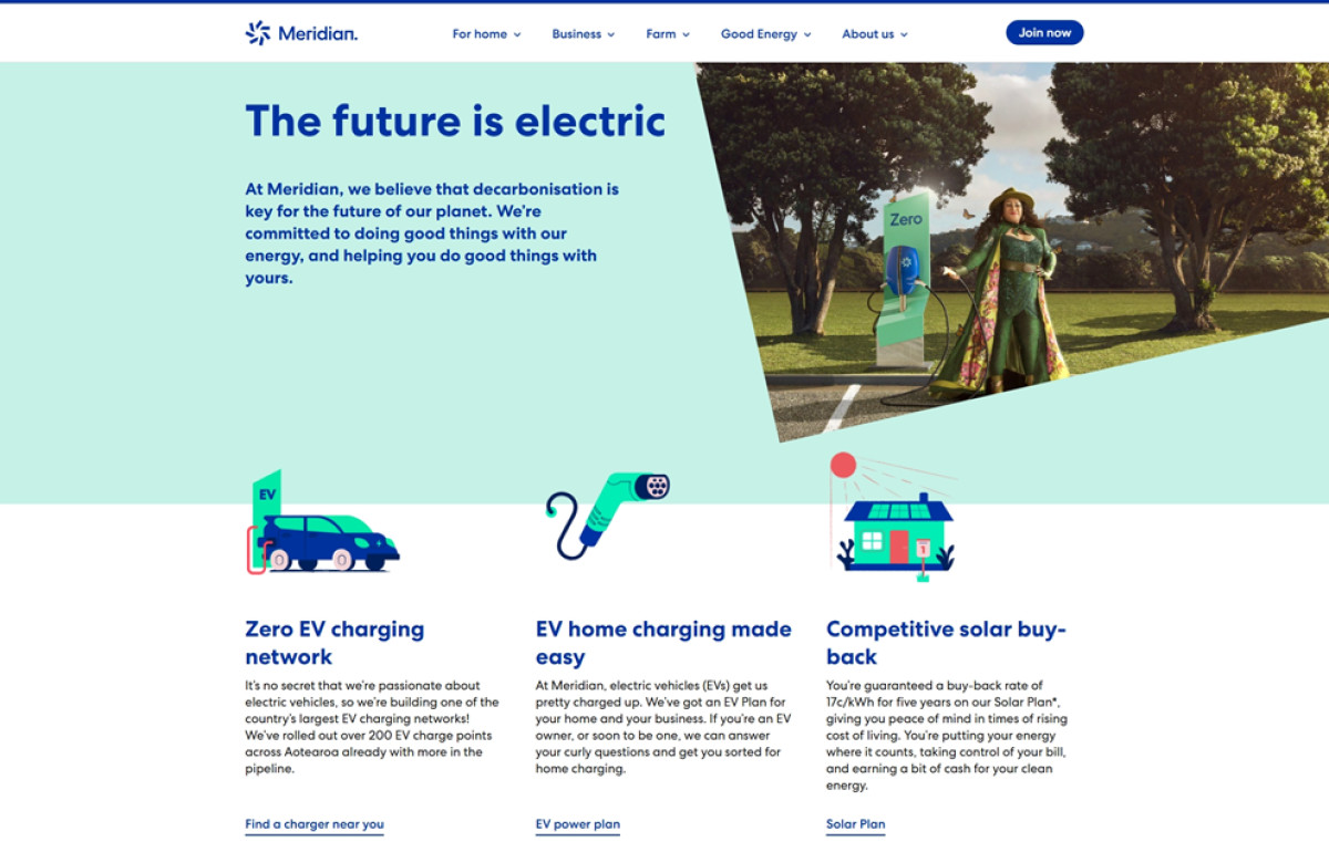 Meridian Energy website design home page
