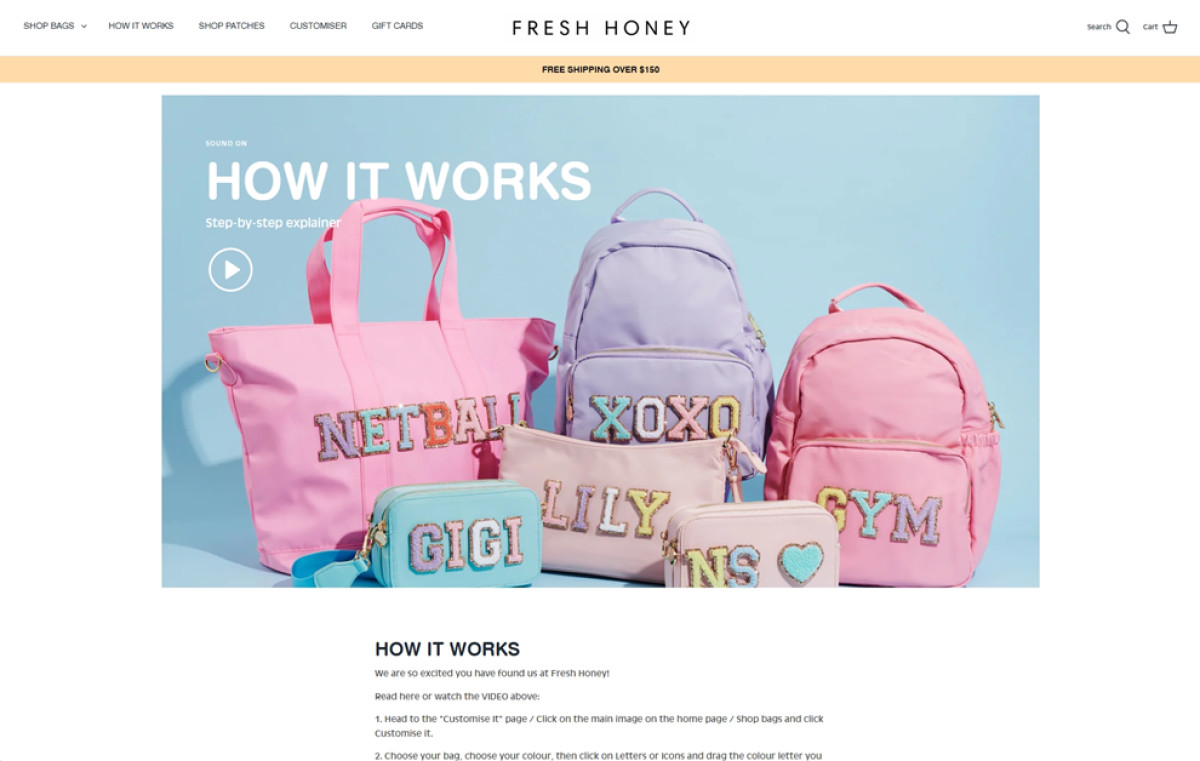 Fresh Honey AU website design how it works video