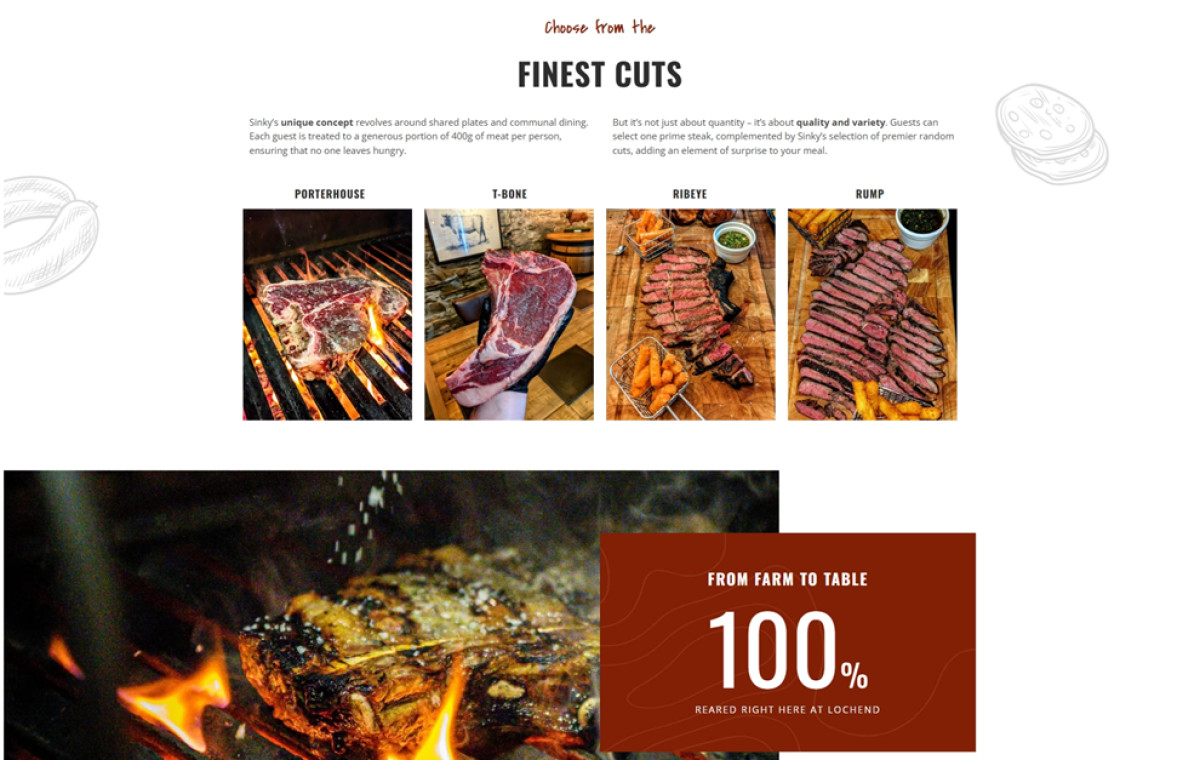 Sinky's Beer Garden & Grill website design menu gallery.