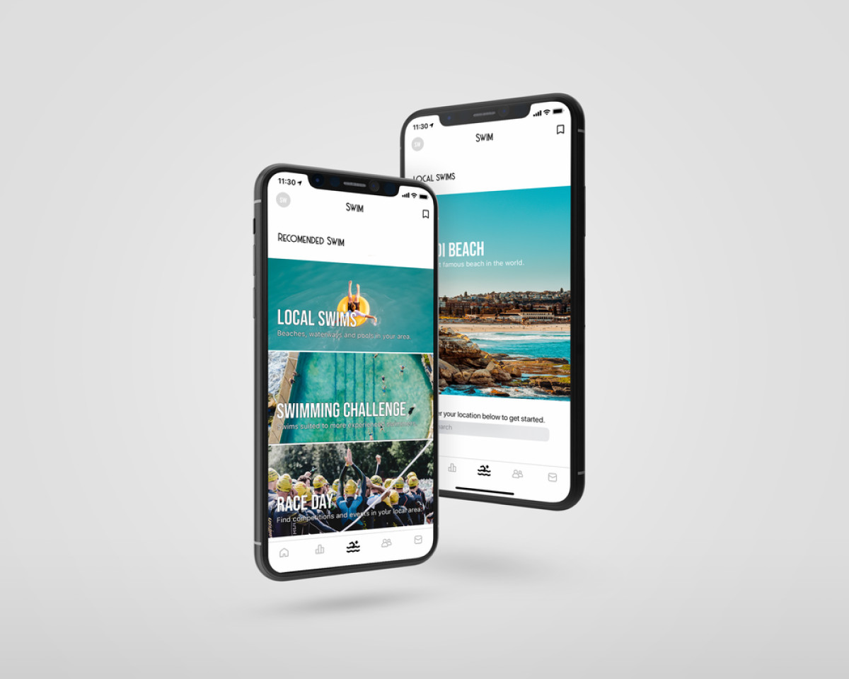 Sydney Beaches app design recommended swims and local swims features.