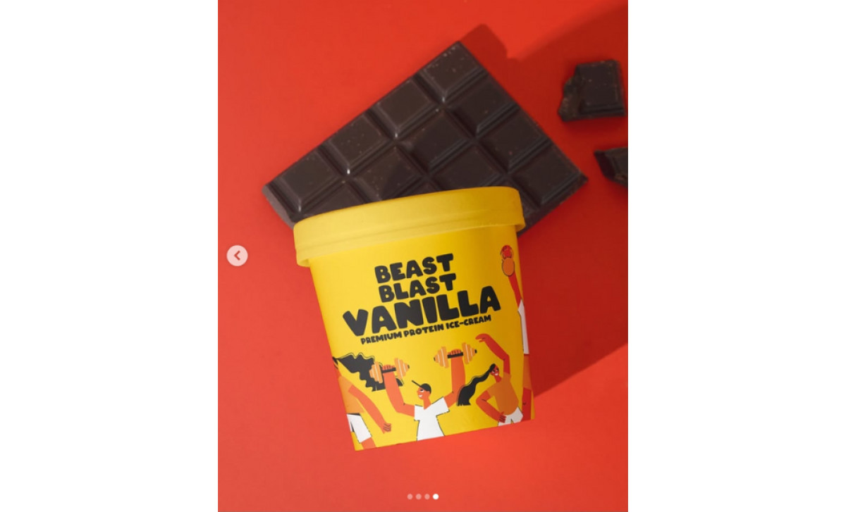 Beast Blast Choco Premium Protein Ice-Cream packaging design vanilla flavor.