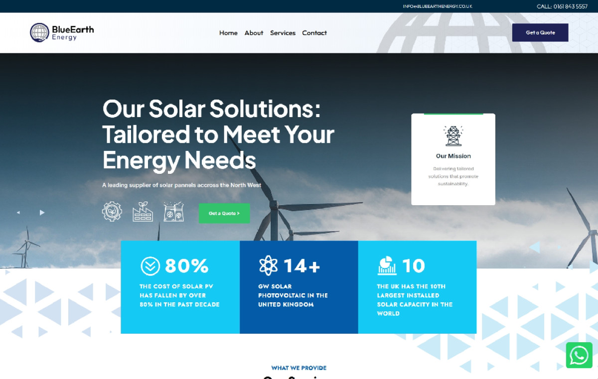 Blue Earth Energy website design services page.