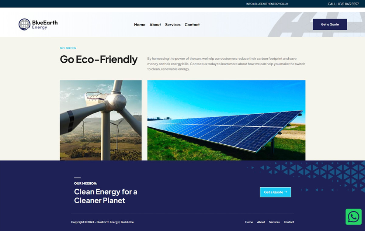Blue Earth Energy website design home page footer.