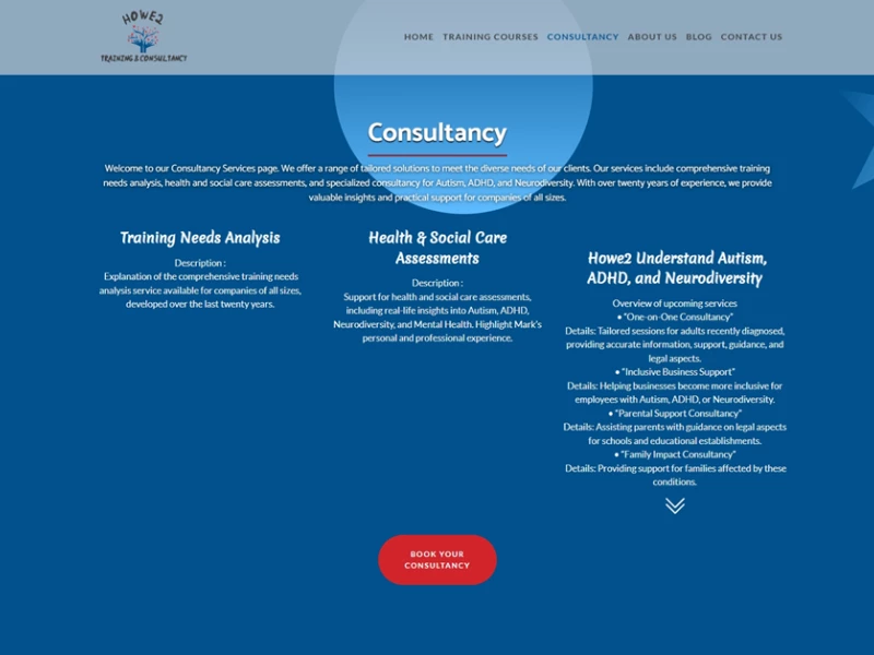 Howe2 Training & Consultancy website design.