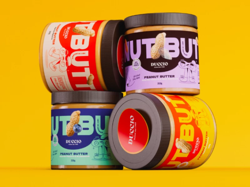 Duccio peanut butter packaging design.
