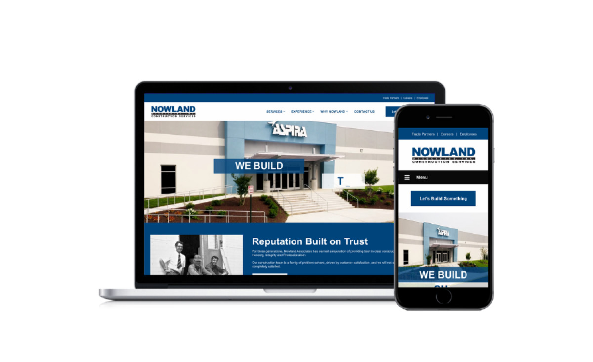 Nowland Construction Services website design on desktop and mobile.
