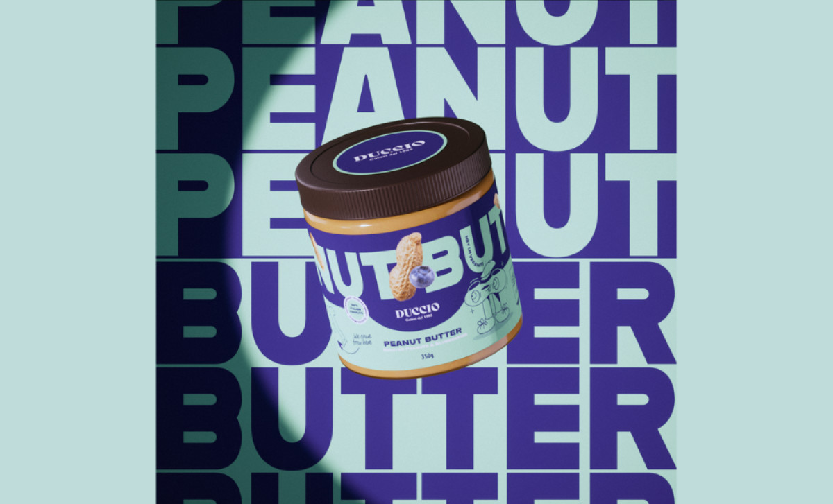 Duccio blueberry peanut butter packaging design.