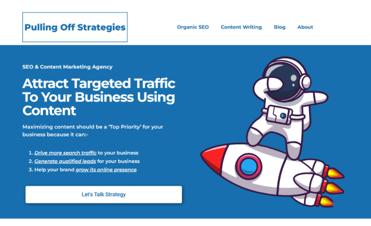 Pulling Off Strategies website design by Crafting Web Designs.