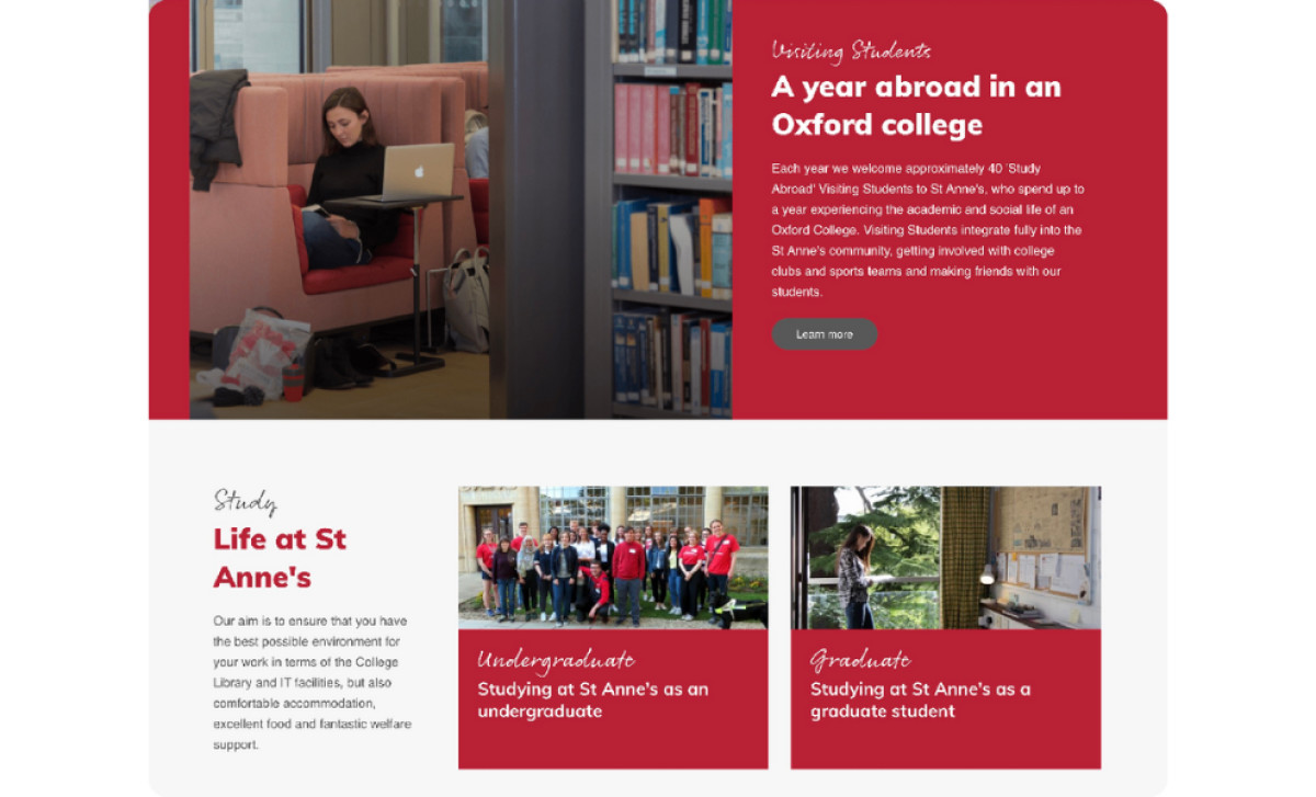 St Anne’s College, University of Oxford website design by TwentyThree.