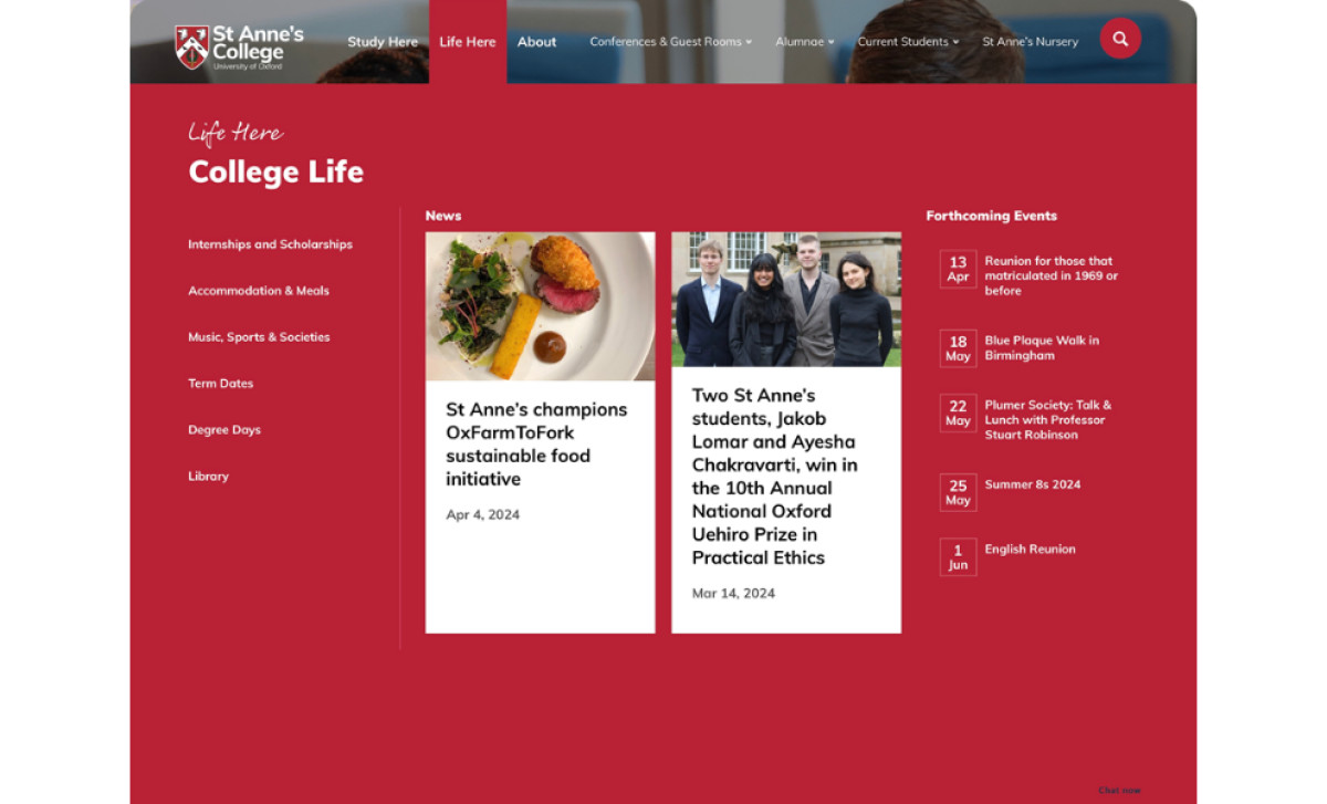 St Anne’s College, University of Oxford website design by TwentyThree.