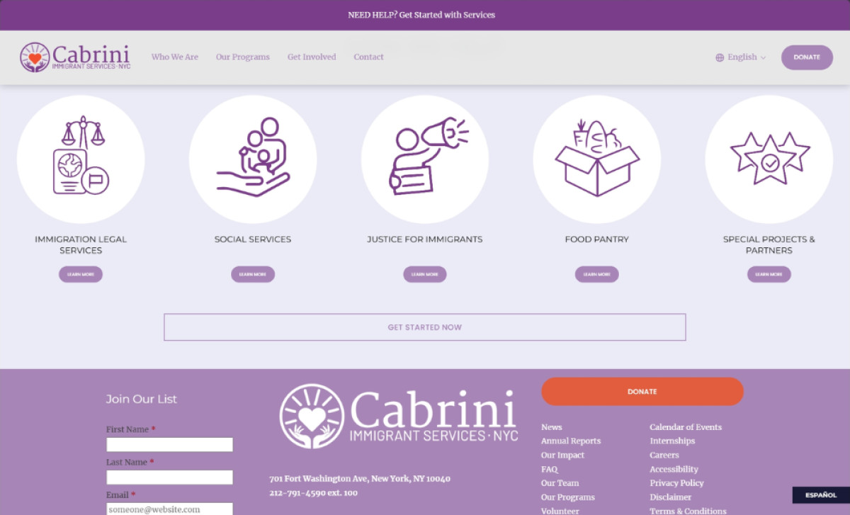 Cabrini Immigrant Services | NYC website design by The Charity Design.