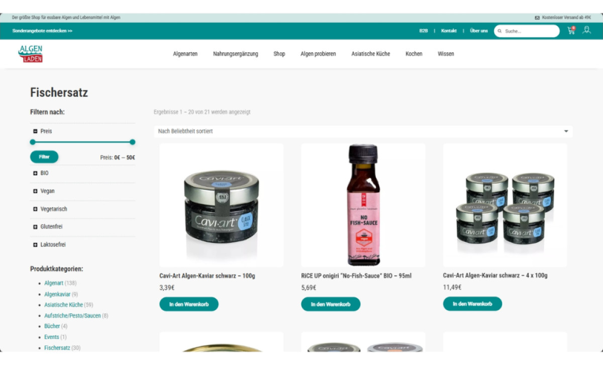 Algen Laden website design by Webboptimisterna.