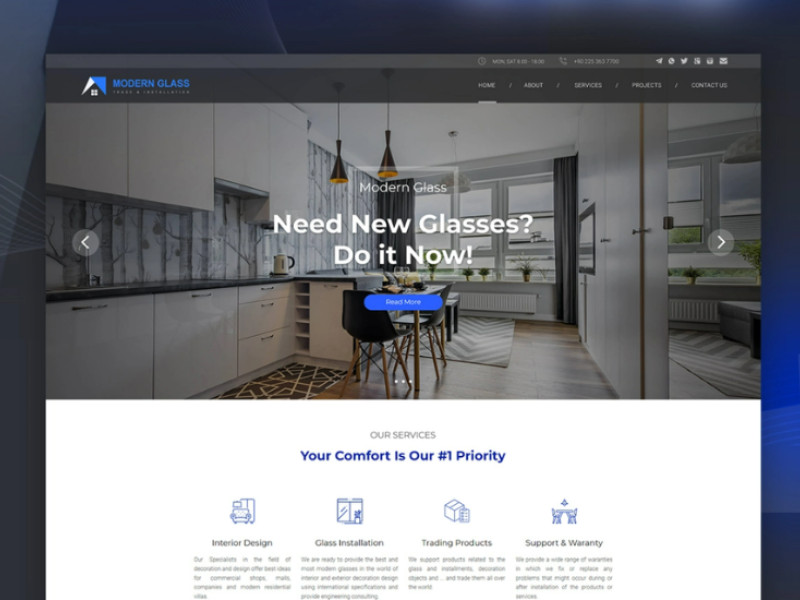 Modern Glass website design by MyTheme Design