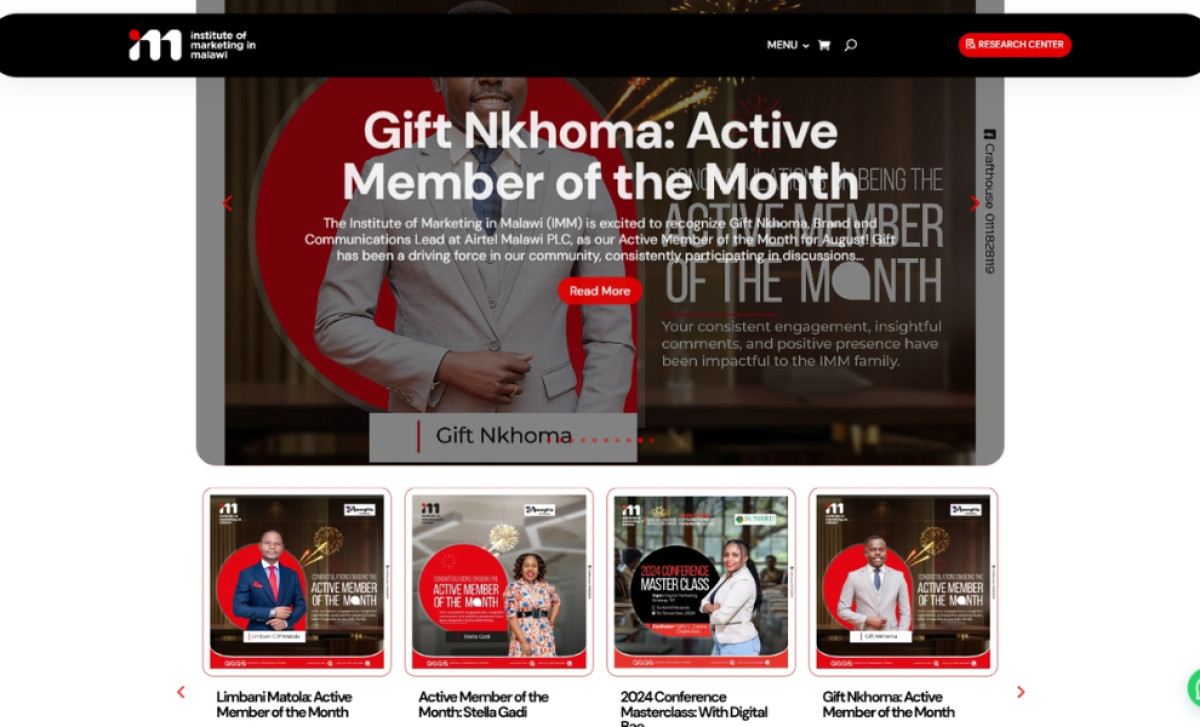 Institute of Marketing in Malawi website design by Gilson Techs