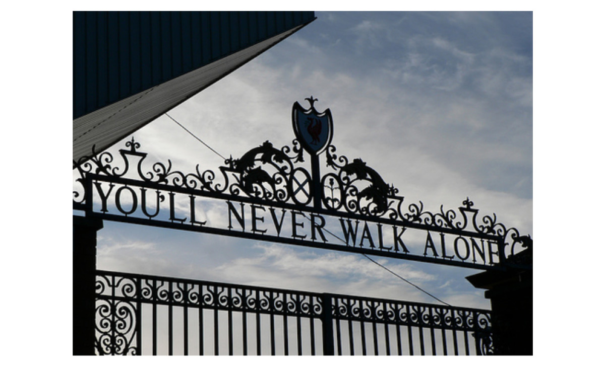 Silhouette photograph of the Shankly Gates