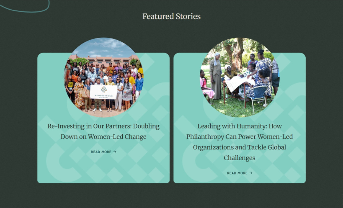 WomenStrong International featured stories and news page website design by Bilberrry.