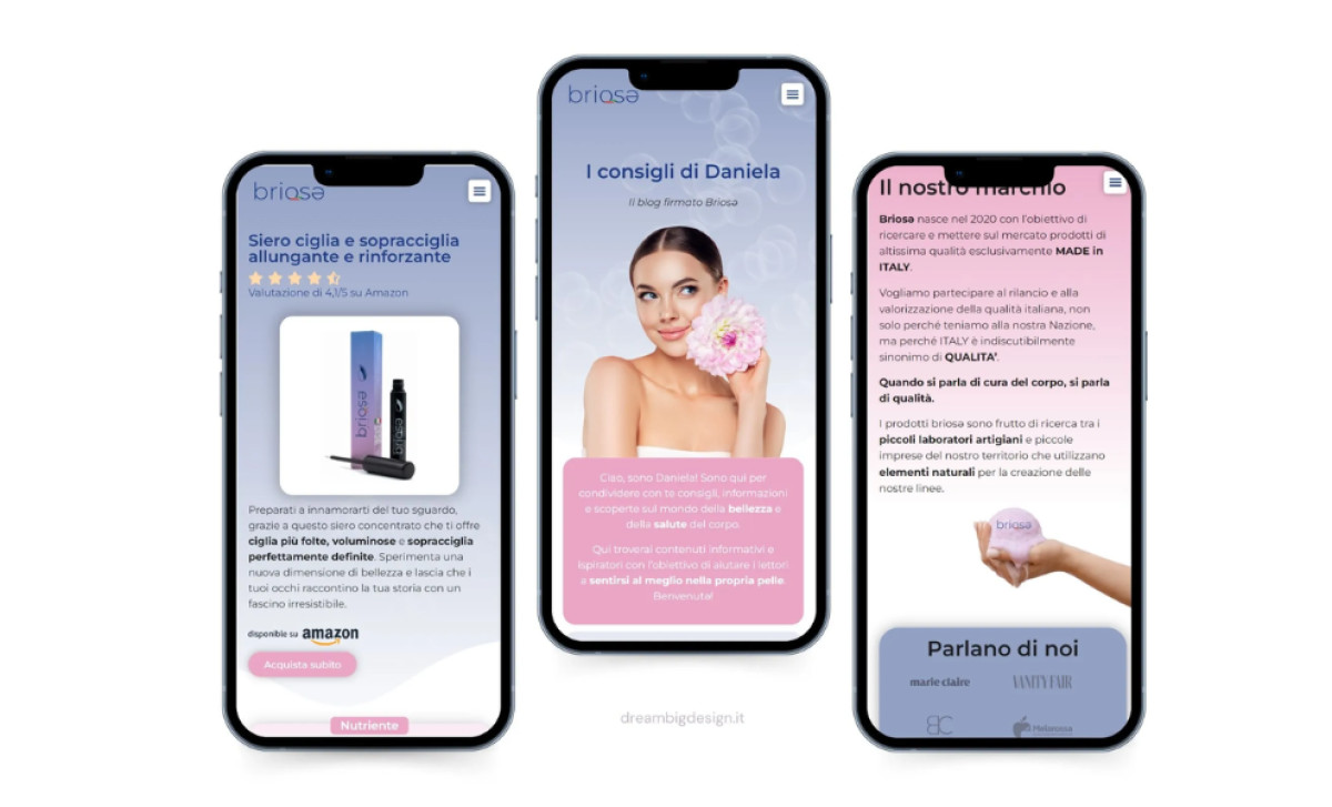 Prodotti per la bellezza Briose Website Design by Dream Big Design