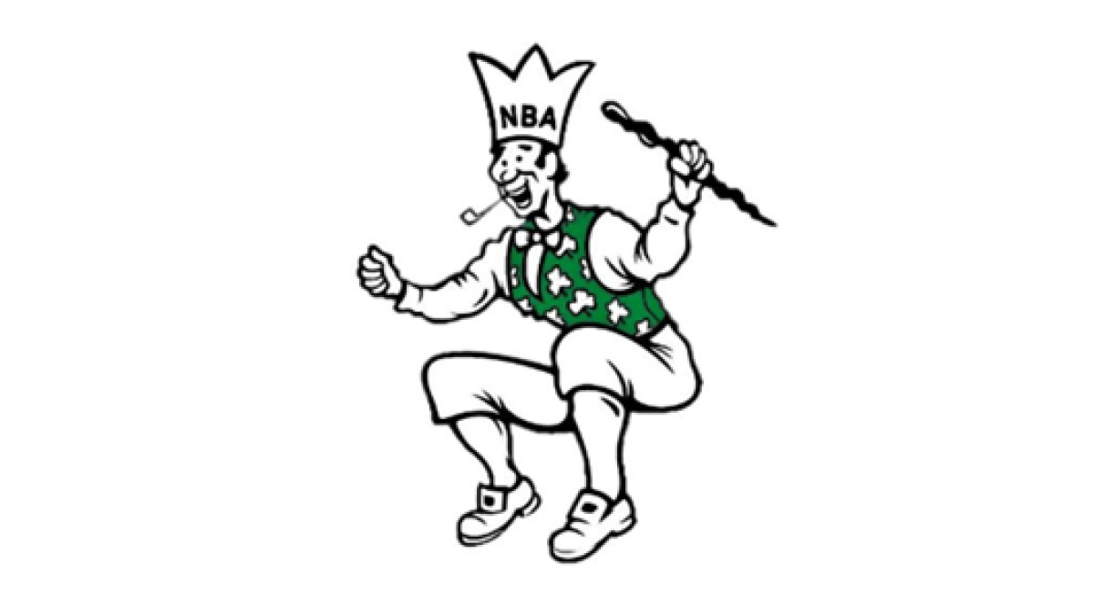 Boston Celtics logo design from 1950 to 1960 with leaping leprechaun
