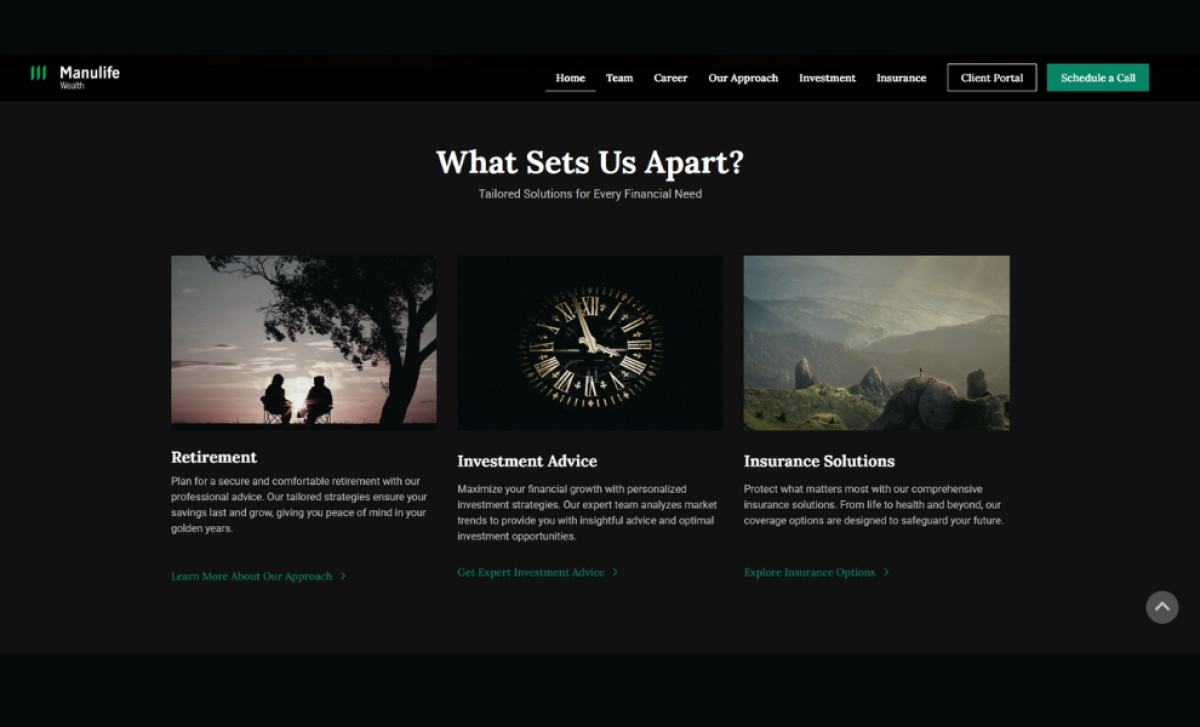 Vincenzo Pace | Manulife Wealth "What Sets Us Apart?" section website design by OnePage Pro