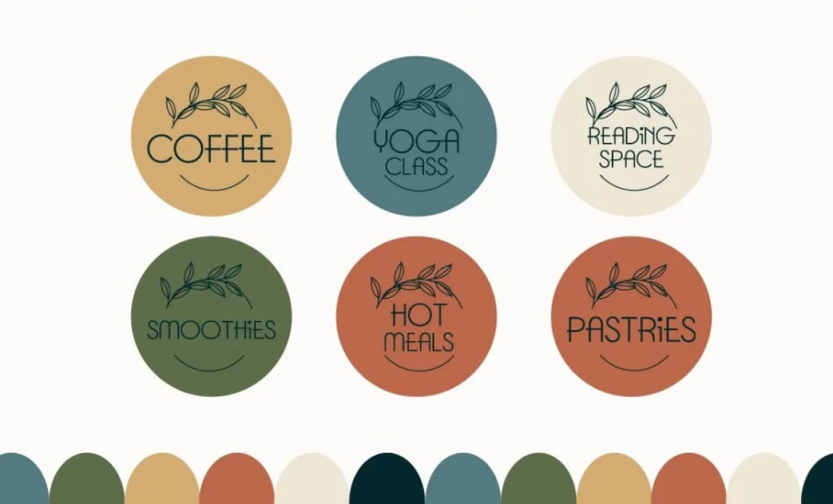 Flutter Cafe six circular icons illustrating cafe services and products by ATamez Design.