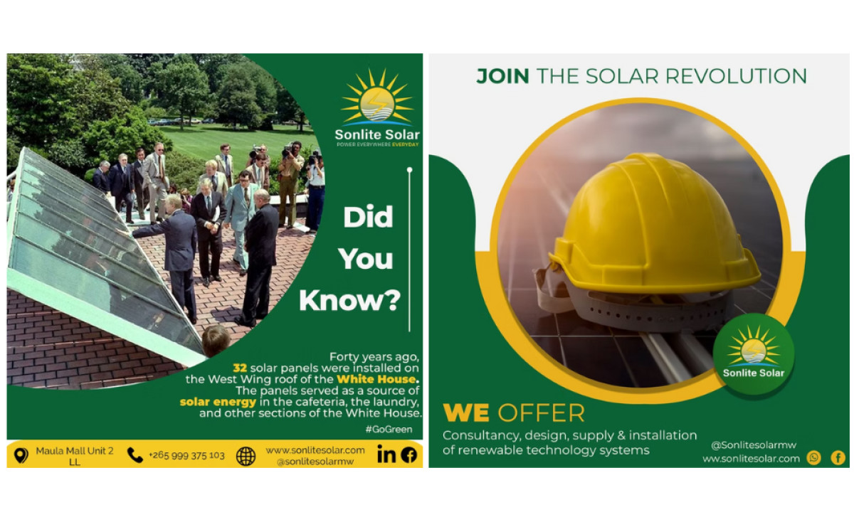 Sonlite Solar print featuring White House solar history and services by Mawa Creative Agency.