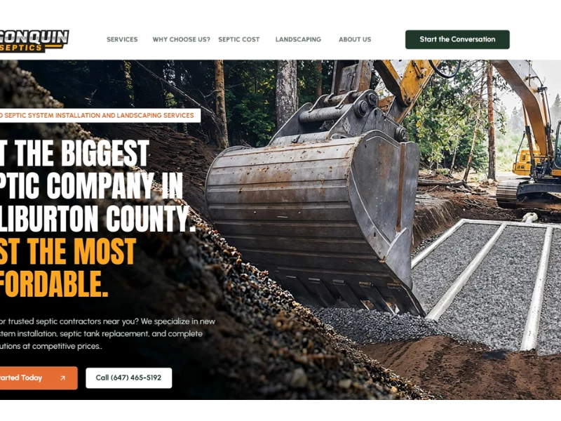 Algonquin Septics Home Page website design by Woodhouse Marketing Agency.